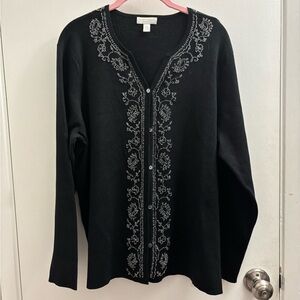Charter Club Black Cardigan with Silver Embroidery